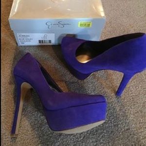 Blue suede Jessica Simpson platform heels